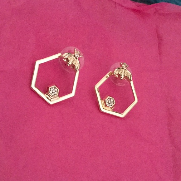 Bumblebee Honeycomb Hexagon Earrings - Picture 3 of 6